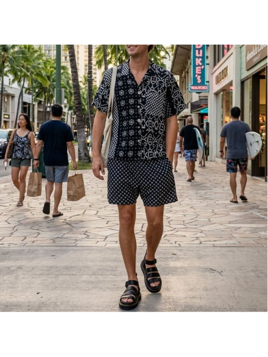 SOSTANZA Tops - USA Vintage 90s Sostanza Geometric Abstract Print Shirt + Shorts Set Festival M